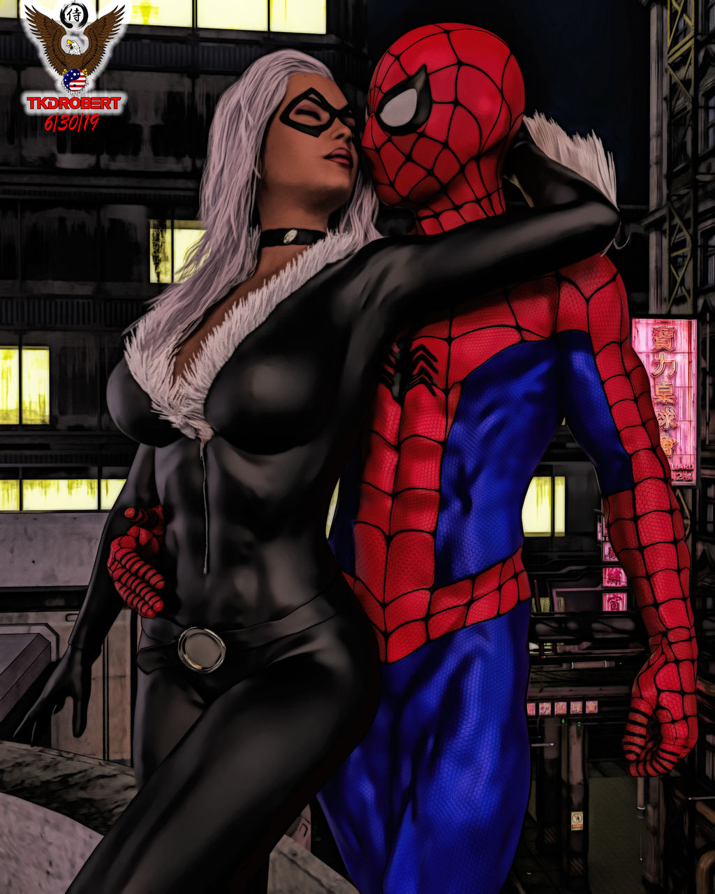 Spiderman and Blackcat by tkdrobert
