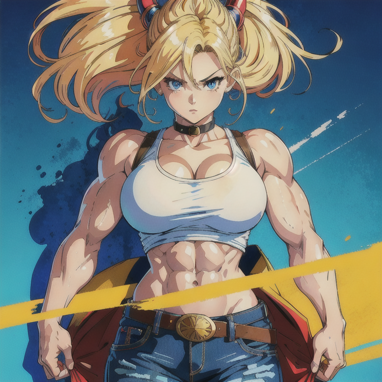 Anime Muscular Female with Huge Breasts and Blond Hair · Creative Fabrica