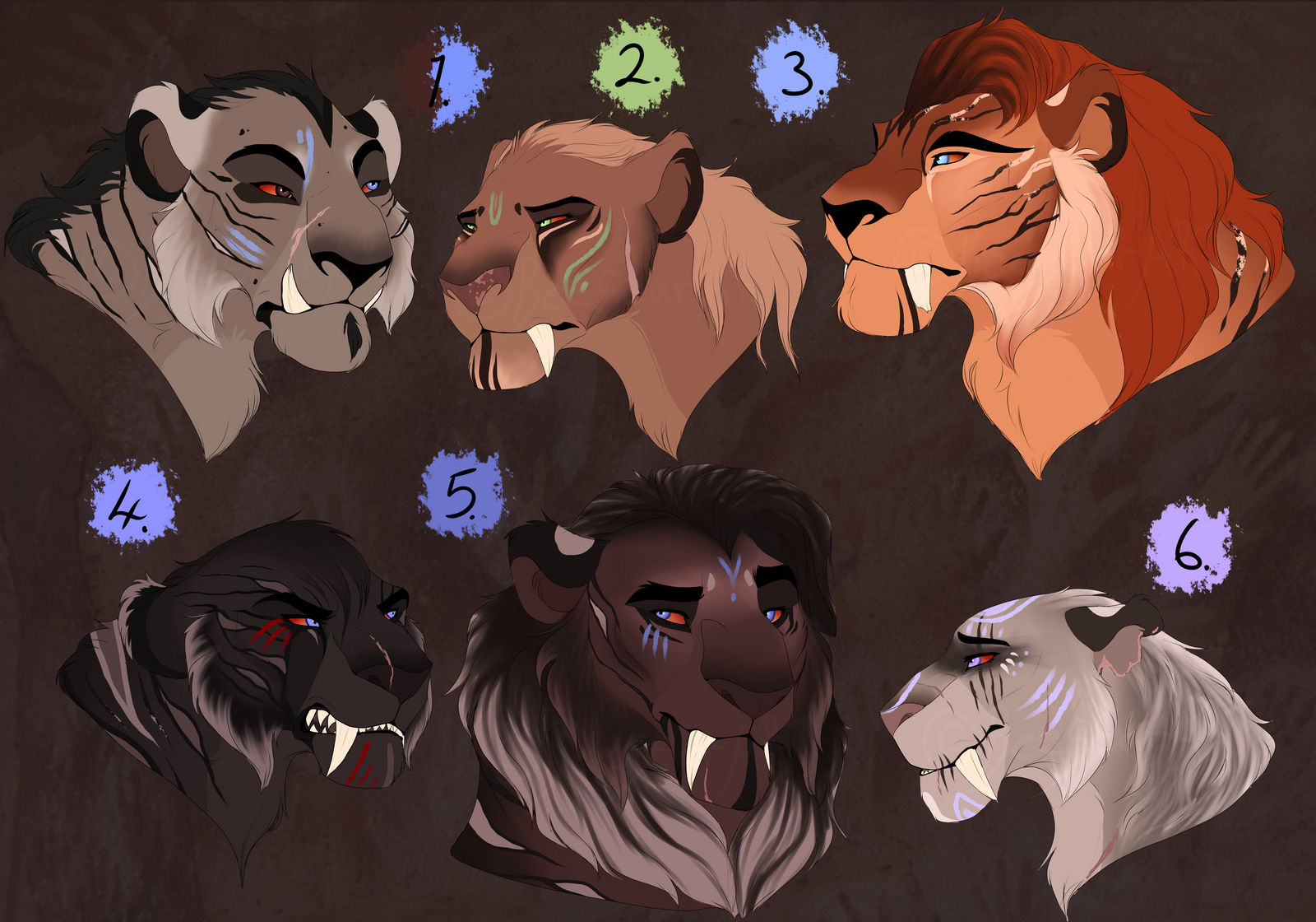 Saber-tooth tiger designs. CLOSED by BeeStarART on DeviantArt