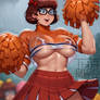Velma Dinkley as a cheerleader enjoying the rain