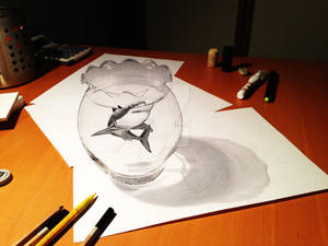 Shark in a fishbowl - Anamorphic Art