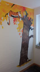 Calvin and hobbes wall painting nursery tree