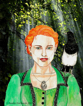 Fiona O'Reilly and Maggie the magpie