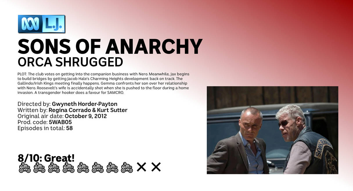 REVIEW: Sons of Anarchy: S5, EP5 - Orca Shrugged by LJest2004 on DeviantArt