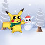 Pikachu Making A Snow Pikachu