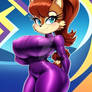Sally Acorn wearing two-piece purple gym-suit v17