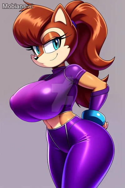 Sally Acorn wearing two-piece purple gym-suit v18