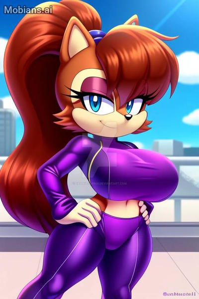Sally Acorn wearing two-piece purple gym-suit v40