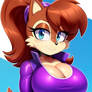 Sally Acorn wearing two-piece purple gym-suit v45