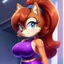 Sally Acorn wearing two-piece purple gym-suit v46