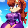 Sally Acorn wearing two-piece purple gym-suit v55