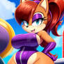 Sally Acorn wearing two-piece purple gym-suit v57