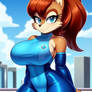 Sally Acorn wearing two-piece blue gym-suit v29