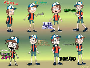 Dipper Pines in 8 different cartoon styles
