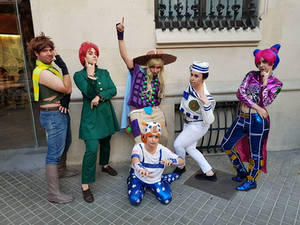 JoJo's Bizarre Adventure cosplay gang at Barcelona
