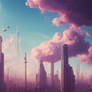 Pink clouds over a cybernetic city