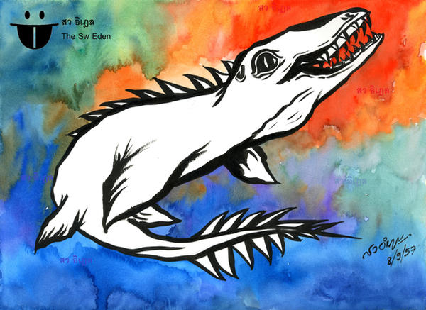 Mosasaur : Heavy Line Watercolor Art