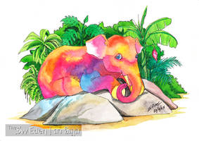 Vivid colorful elephant and green forest