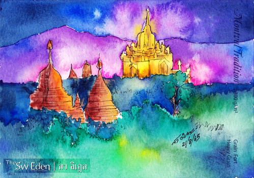 Bagan Pagan Myanmar Burma Burmese Watercolor Art