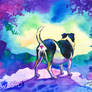 Thuu the Dog Dusk Forest Watercolor Painting