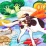 Thuu the Dog Vegetables Watercolor Painting