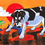 Thuu the Dog in Ancient China Watercolor Painting