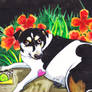 Thuu the Dog Delonix regia Watercolor Painting