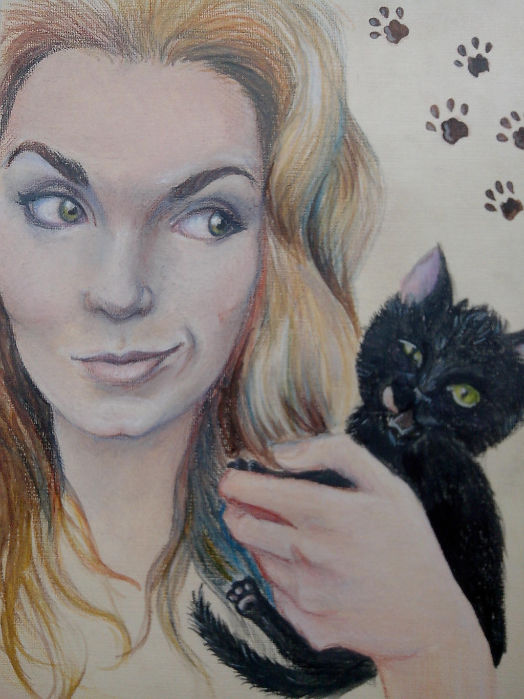 Girl and black kitten