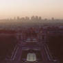 Evening Skyline with Fountains