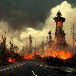 burning road