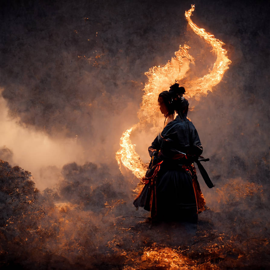 samurai pyromancer girl by in-the-mind-of-ai on DeviantArt