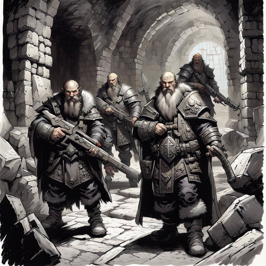 Dwarven adventurers exploring a dungeon carrying m by Rollingrck on ...