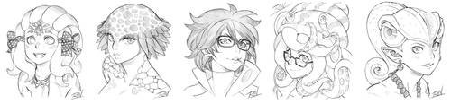 Dr Heart and Monster Family Sketch Headshots