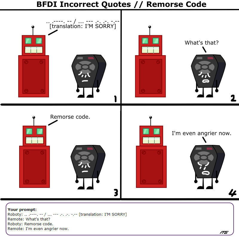 Bfdi Code BFDI Incorrect Quotes #1 // Remorse Code by M4gnusRx on DeviantArt