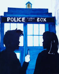 The Doctor and Rose ahead the TARDIS