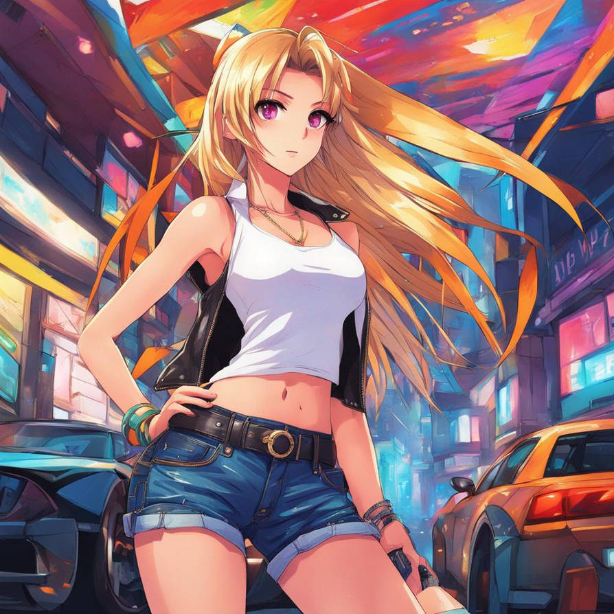 Sexy woman in white tank top, black leather jacket