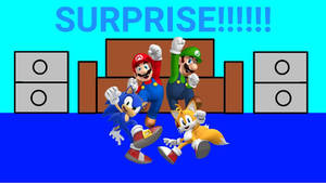 Mario, Luigi, Sonic and Tails Shouting Surprise 