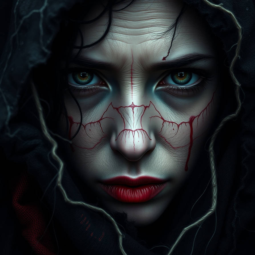 In this haunting portrait, Nyxara crawls through s