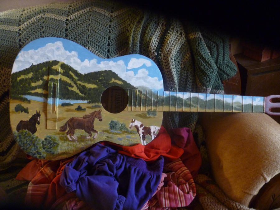 Wild horses painted guitar