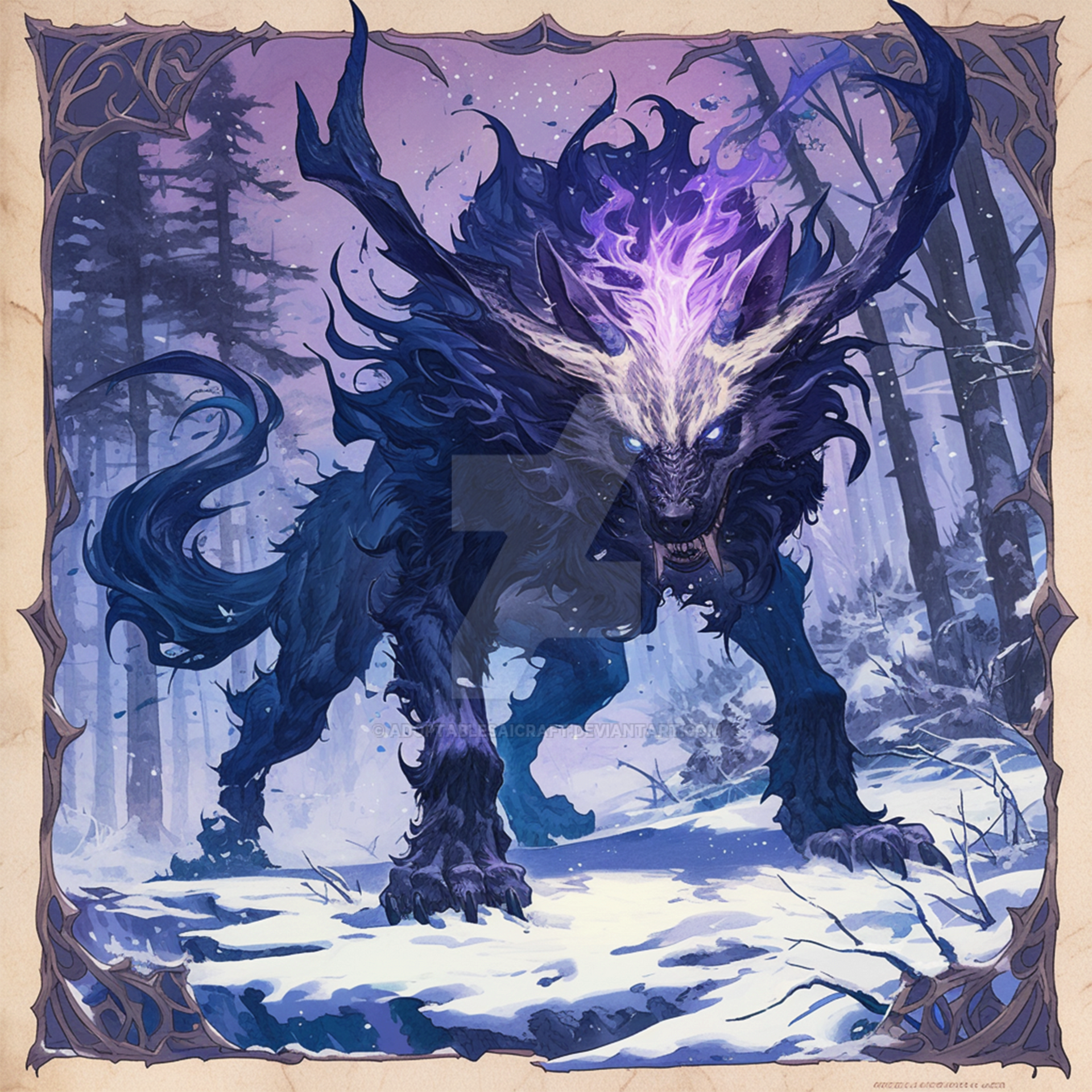 Cursed Wolves Horned Winter Werewolf Wolf Cursed Adoptable Art by AdoptablesAICraft ...