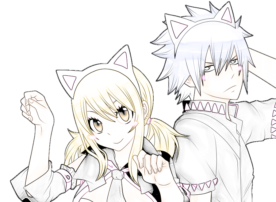 Fairy Tail - Neko Lucy and Gray Line Art