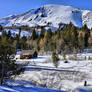 Cabin in the woods with snow