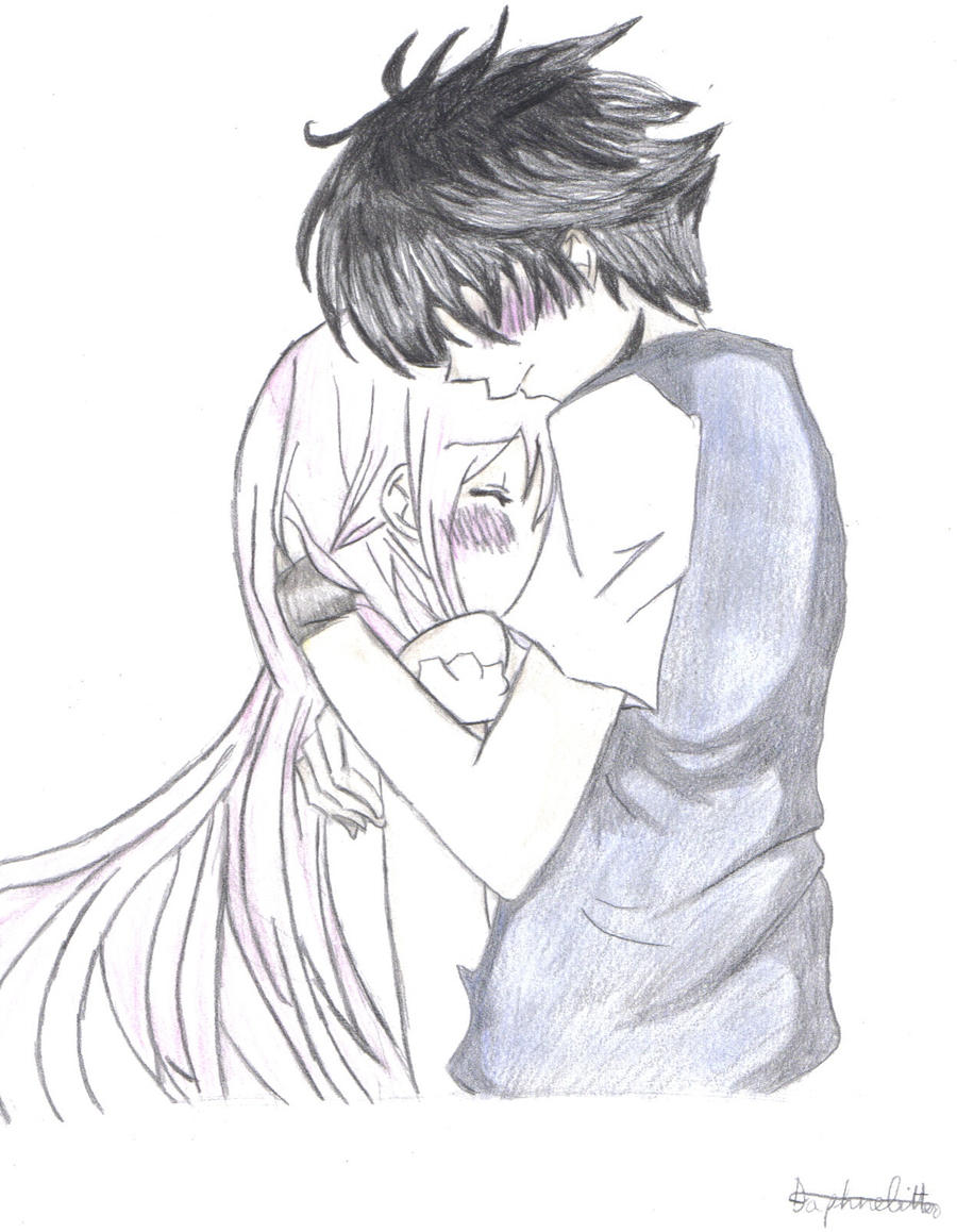 my drawing of an anime hug