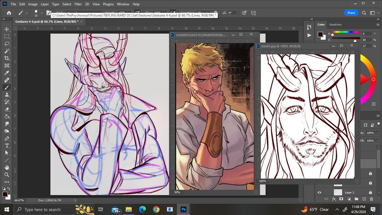 Bard Gesture 1B WIP Lines Complete wide shot