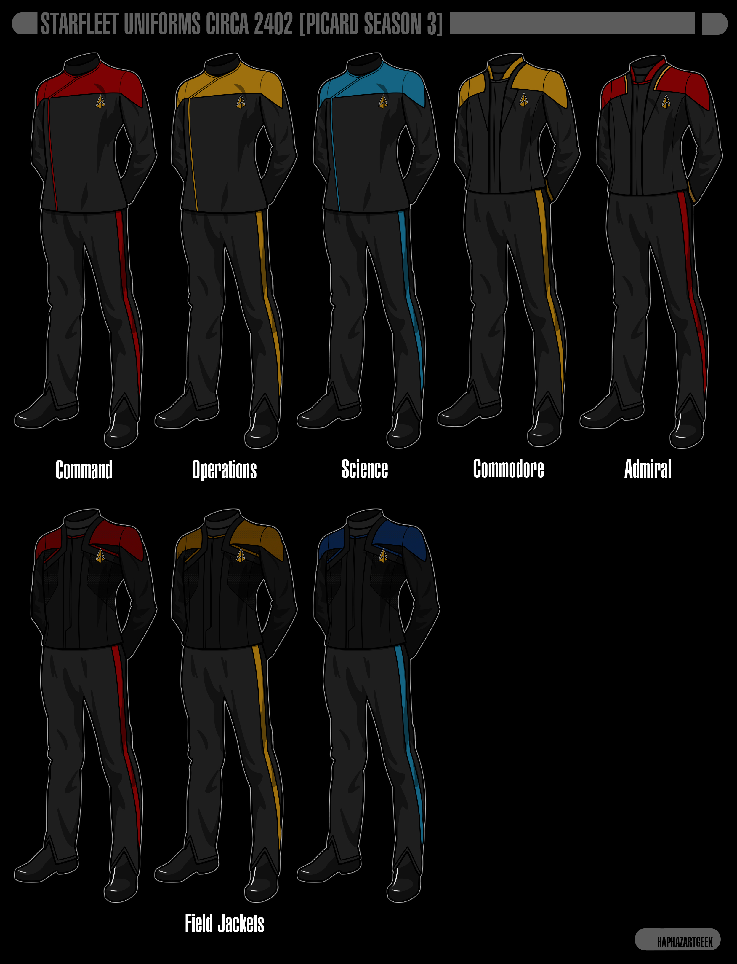 Starfleet Uniforms Circa 2402 (Dark) - Reupload by HaphazArtGeek on  DeviantArt