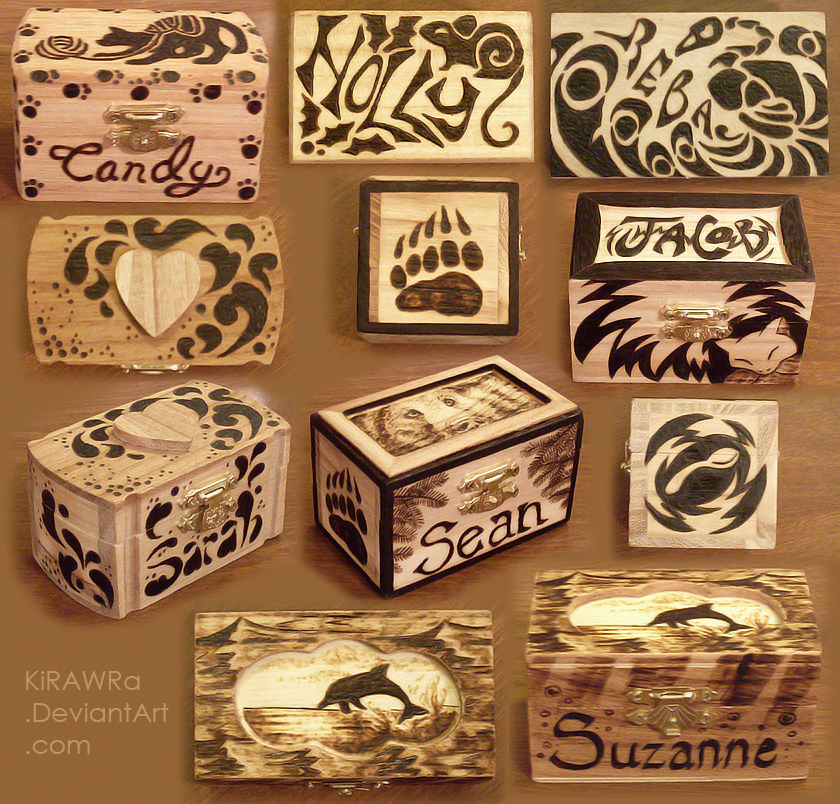 Woodburned Treasure Boxes