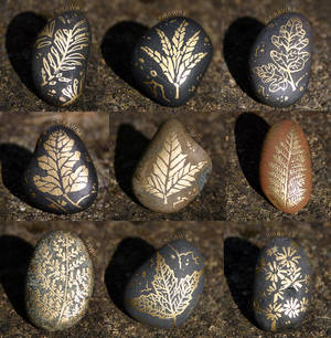 Painted Fossil Rock Magnets - Plants + Leaves