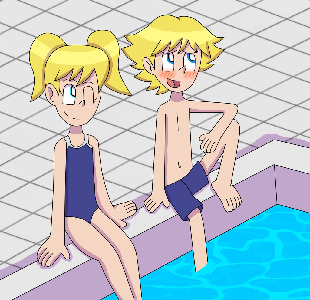 Bubbles and Boomer at the School Pool