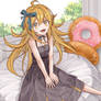 Shinobu Oshino in a black dress