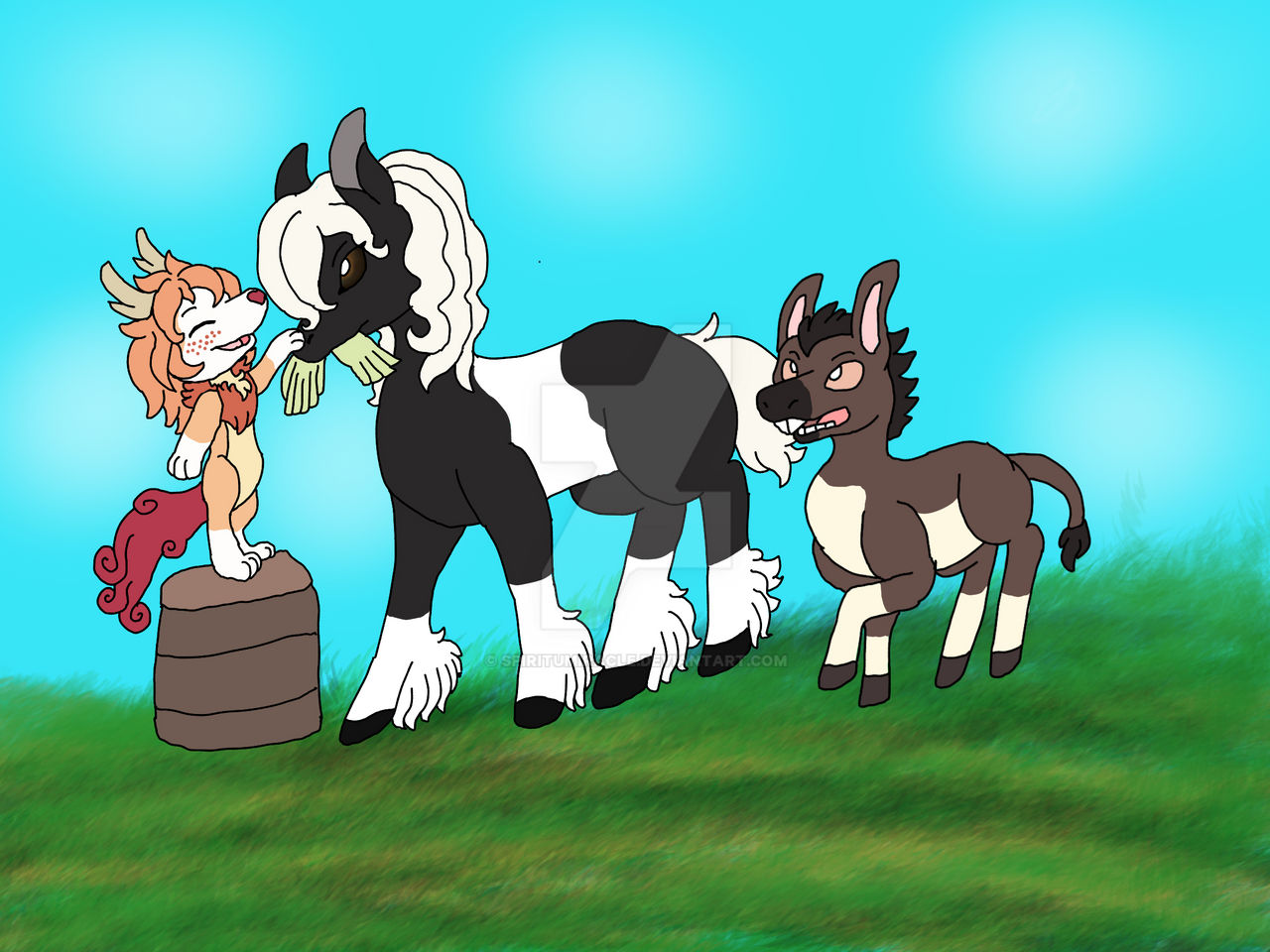 Apple harvest and his horse and donkey